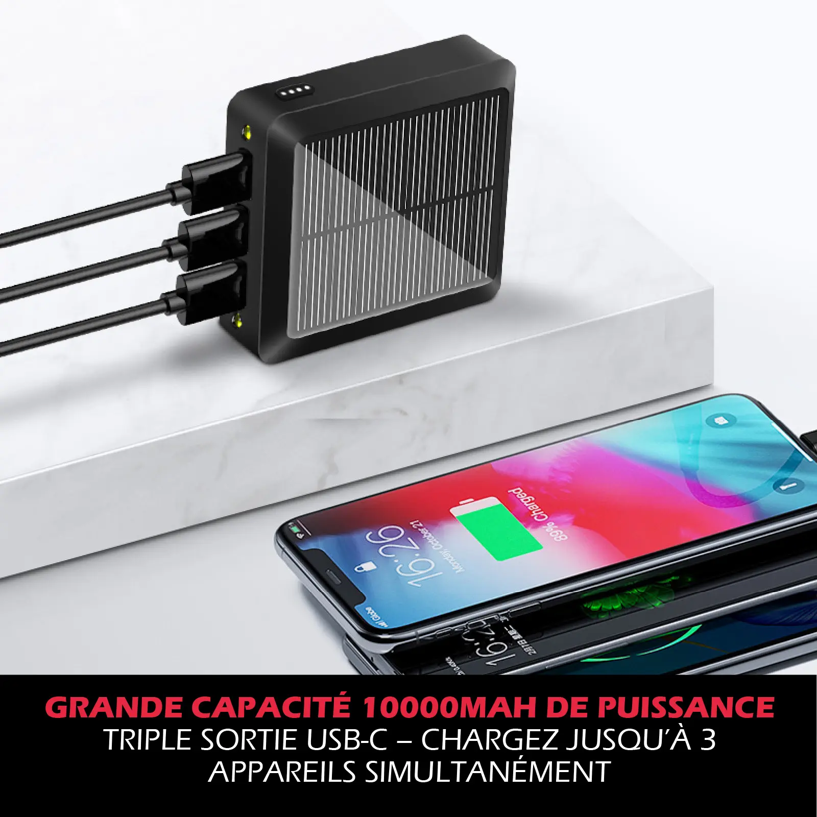 Batterie Externe Compacte Rechargeable Solaire & USB - Triple sortie USB - 10000mAh – Image 2