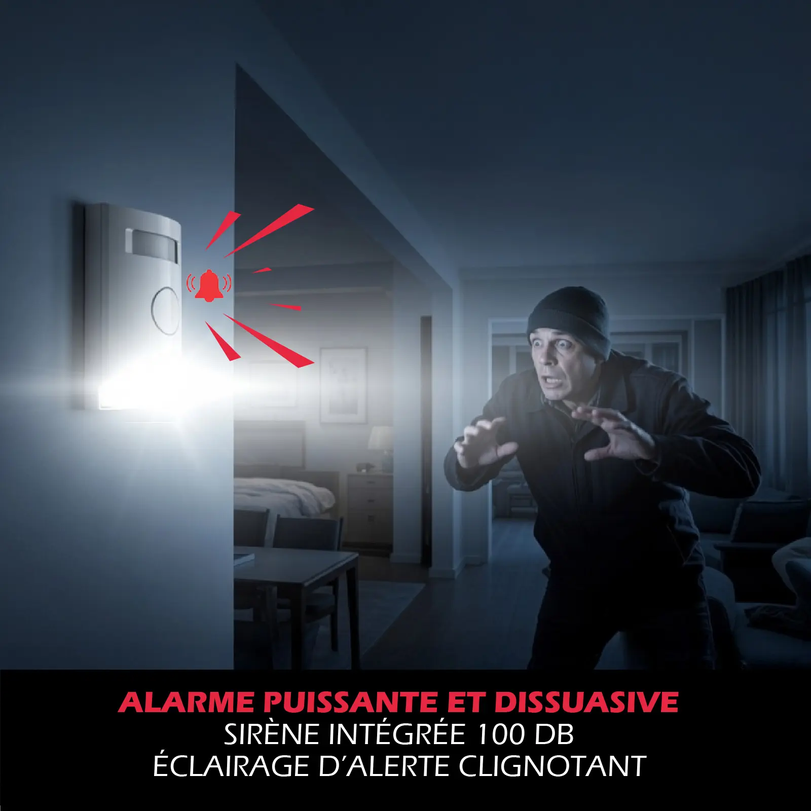 Kit Alarme autonome à détection de mouvement. Eclairage d’alerte intégré. Détecteur d’ouverture (x3) et télécommande (x2) – Image 3