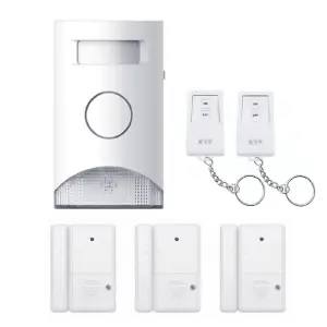 Kit Alarme autonome à détection de mouvement. Eclairage d’alerte intégré. Détecteur d’ouverture (x3) et télécommande (x2)