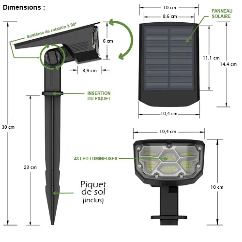Projecteur Paysagiste Solaire Extérieur - Lot de 2 - Haute luminosité - Mural et sur Piquet - Jaune 3000K – Image 5