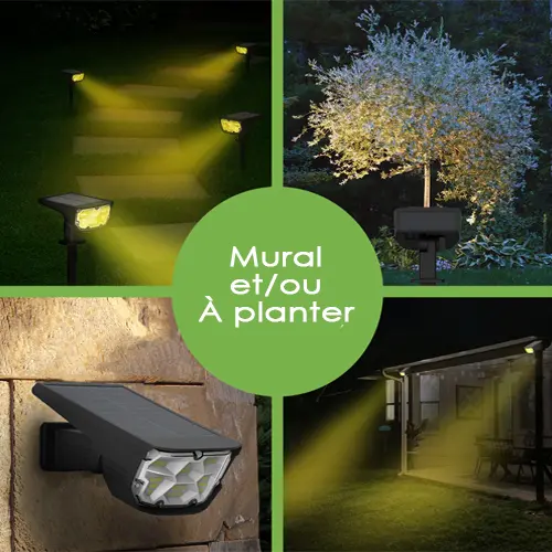 Projecteur Paysagiste Solaire Extérieur - Lot de 2 - Haute luminosité - Mural et sur Piquet - Jaune 3000K – Image 3