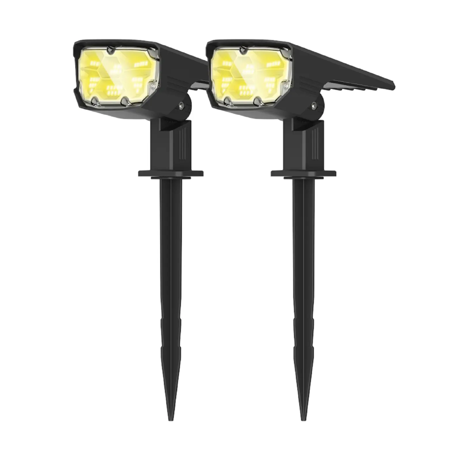 Projecteur Paysagiste Solaire Extérieur - Lot de 2 - Haute luminosité - Mural et sur Piquet - Jaune 3000K