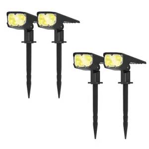 (Lot de 4) Projecteur Paysagiste Solaire Extérieur Haute luminosité Mural et sur Piquet Jaune 3000K