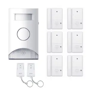 Kit Alarme autonome à détection de mouvement. Eclairage d’alerte intégré. Détecteur d’ouverture (x6) et télécommande (x2)
