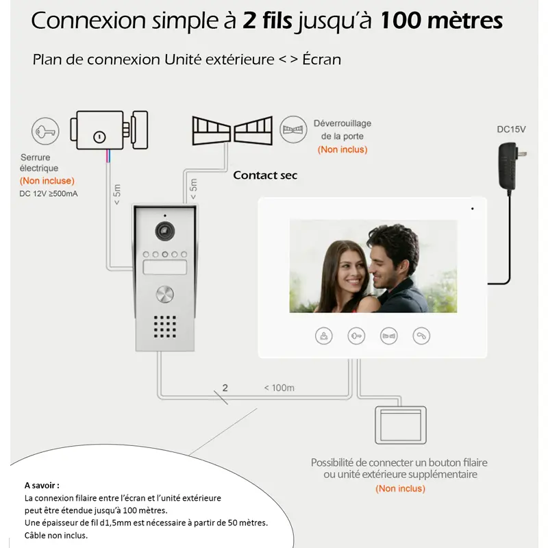 Portier Vidéo filaire connecté Wifi avec Ecran tactile 7'' - 2 fils - Contrôle vocal – Image 3