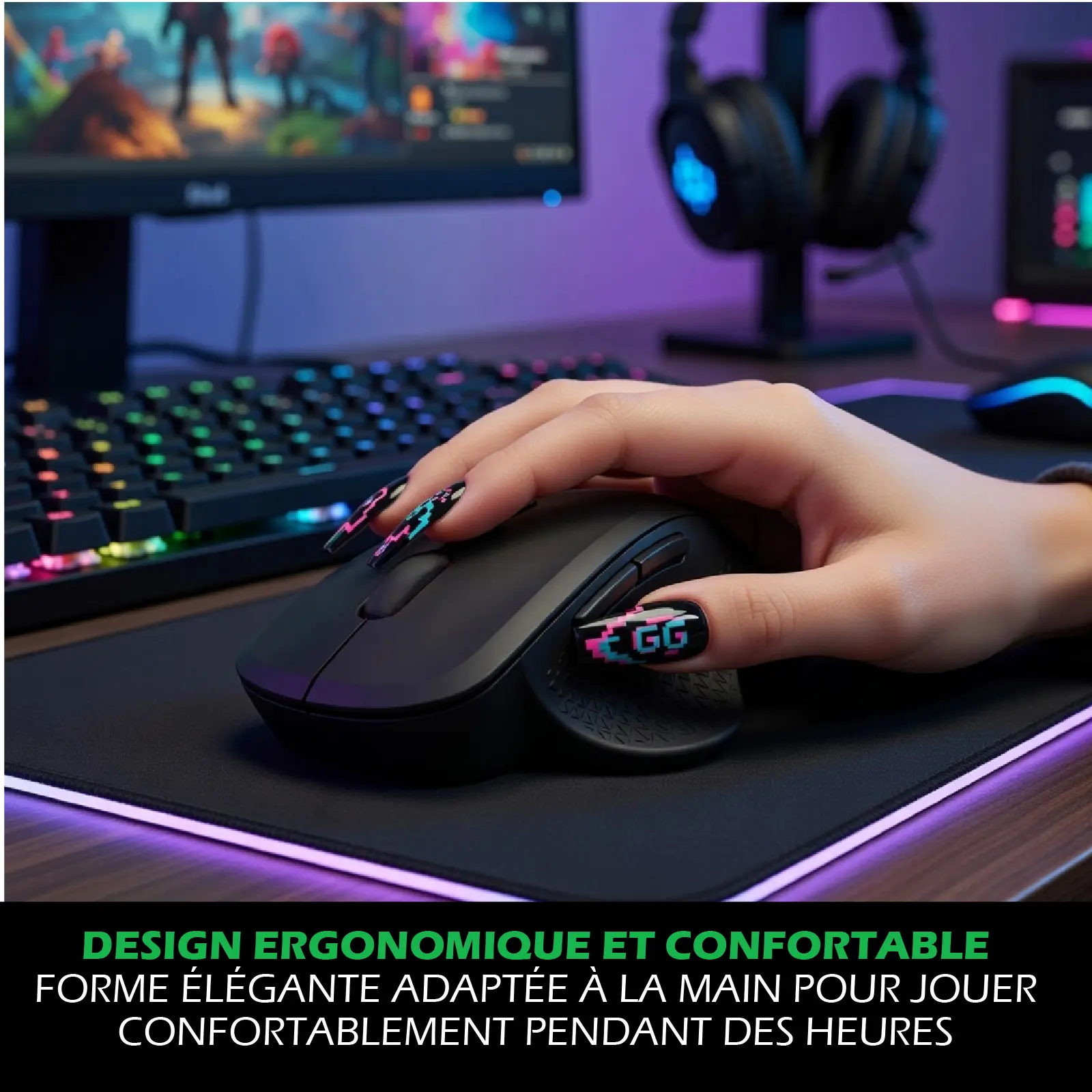 Souris connectée USB & WIFI 2,4Ghz Ergonomique, Idéal Gaming – Image 2