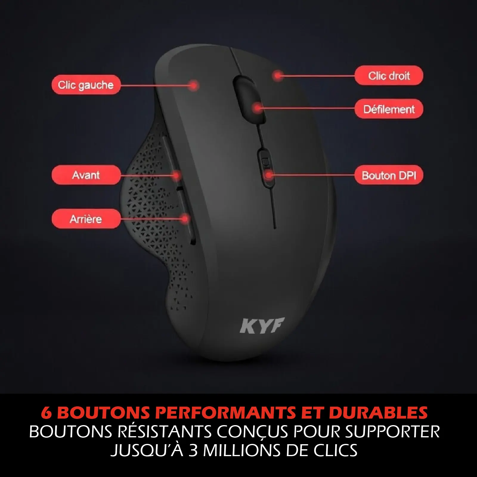 Souris connectée USB & WIFI 2,4Ghz Ergonomique, Idéal Gaming – Image 4