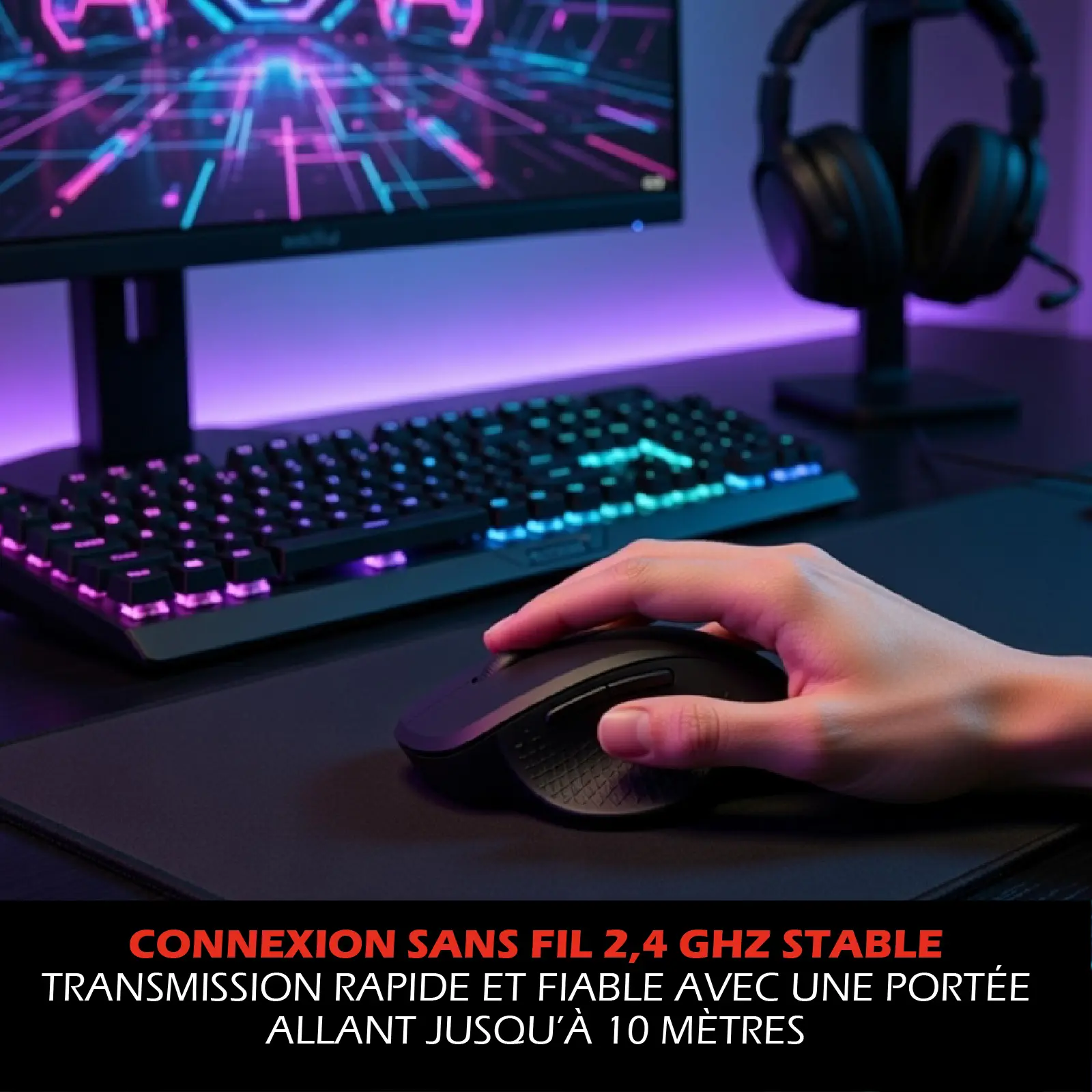Souris connectée USB & WIFI 2,4Ghz Ergonomique, Idéal Gaming – Image 5
