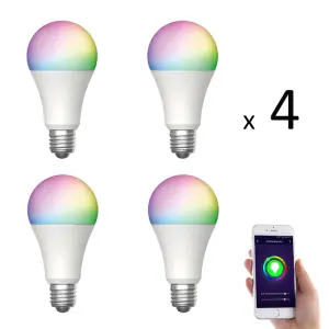Lot de 4 x Ampoule E27 LED connectée RVB 8,5W >800 lm