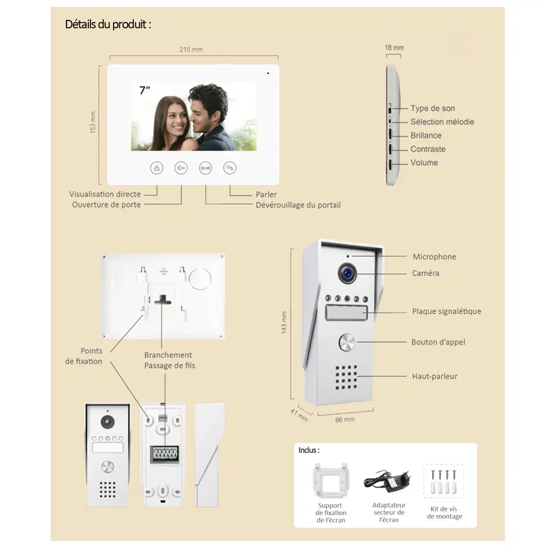 Portier Vidéo filaire connecté Wifi avec Ecran tactile 7'' - 2 fils - Contrôle vocal – Image 2