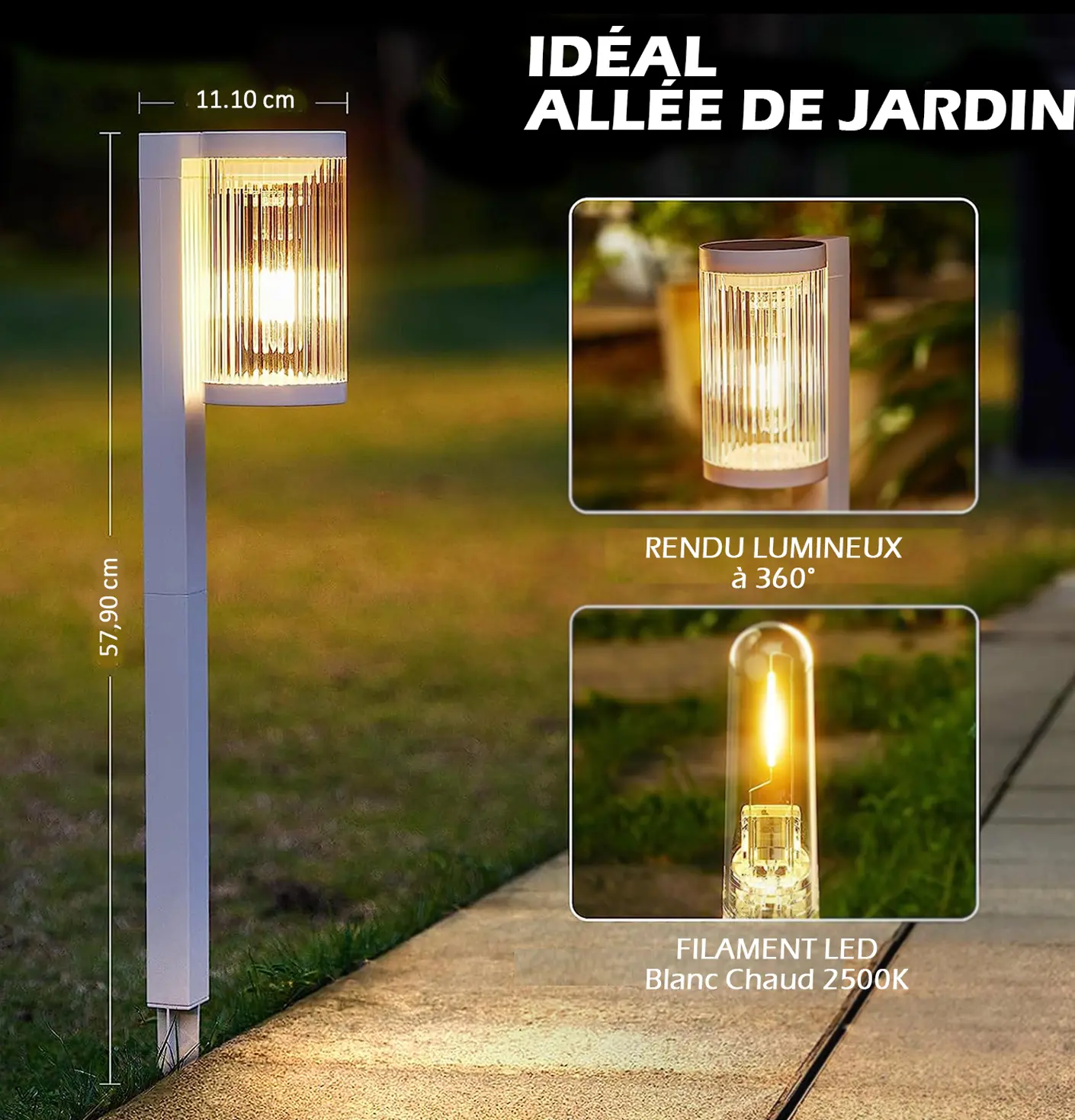 (Lot de 2) Eclairages LED 25 lm Solaire à planter Idéal éclairage d’allée et chemin – Image 2