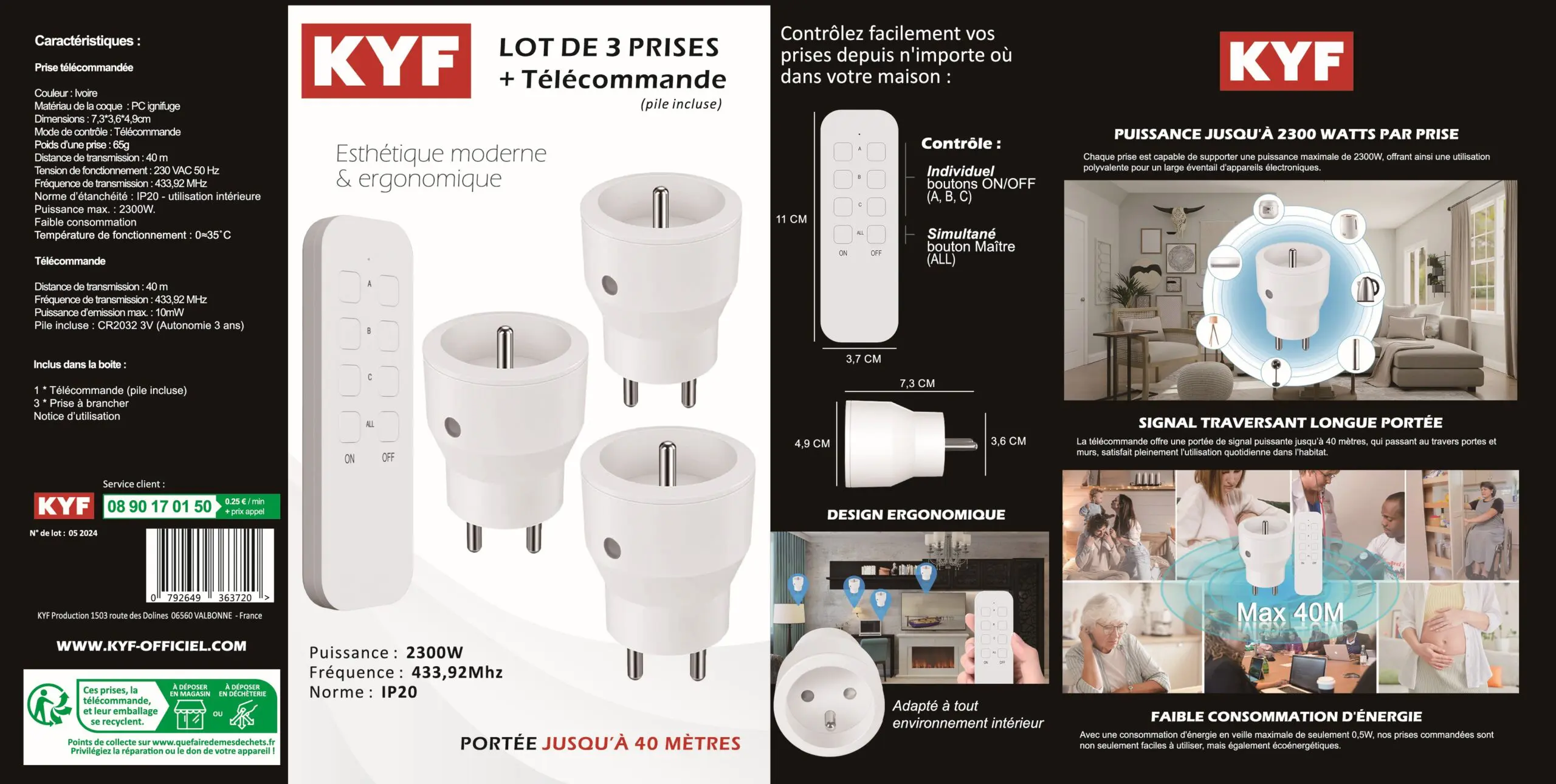 Lot de 3 prises intérieures 2300W télécommandées + Télécommande 3 cannaux – Image 13