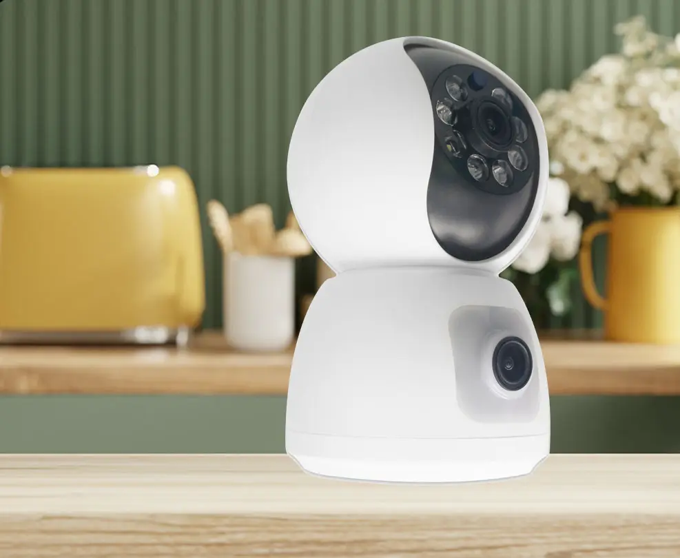 Double caméra IP pour intérieur, rotative et motorisée.