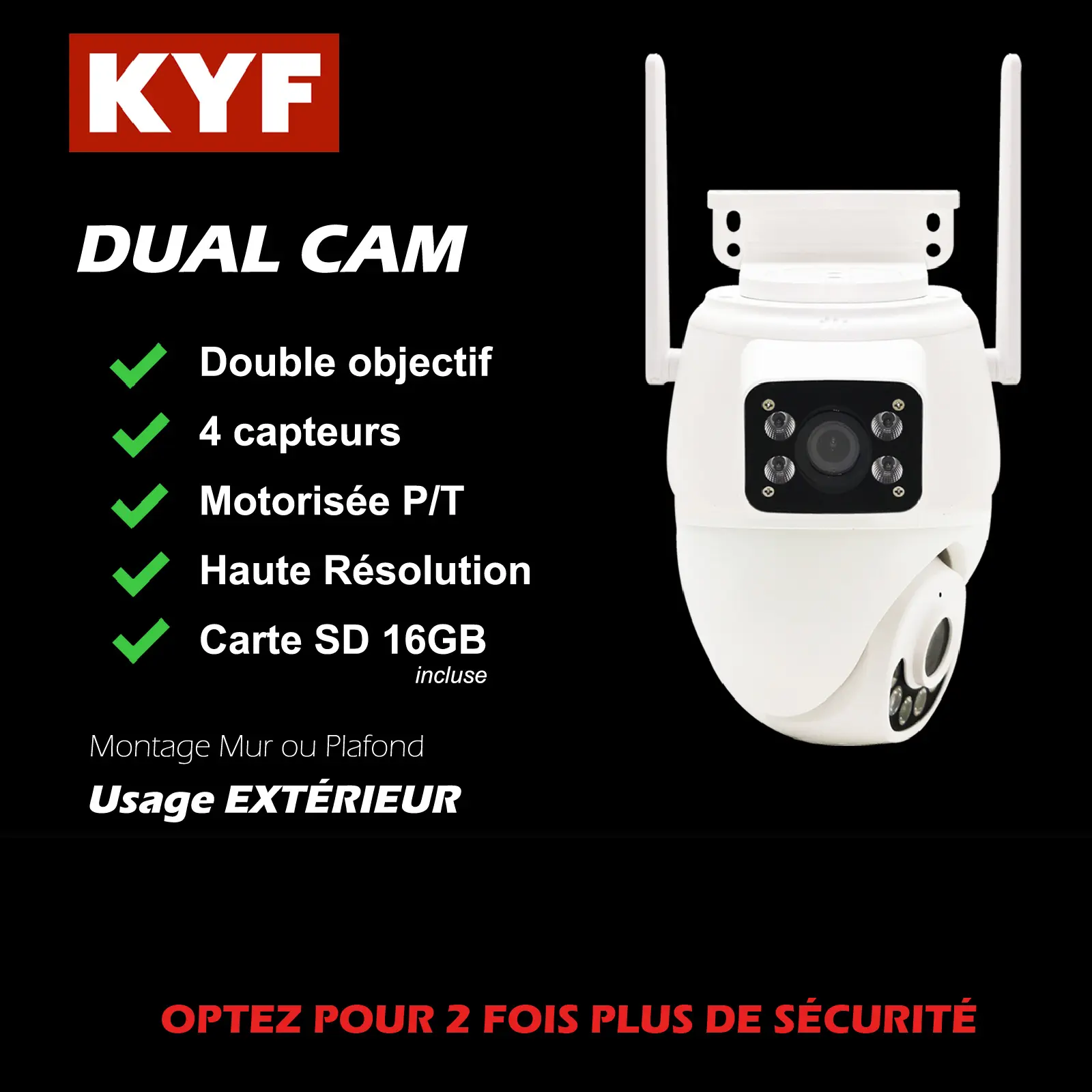 Double Caméra IP - Extérieure Rotative PT motorisée  3MP+3MP WIFI 2,4Ghz – Image 6