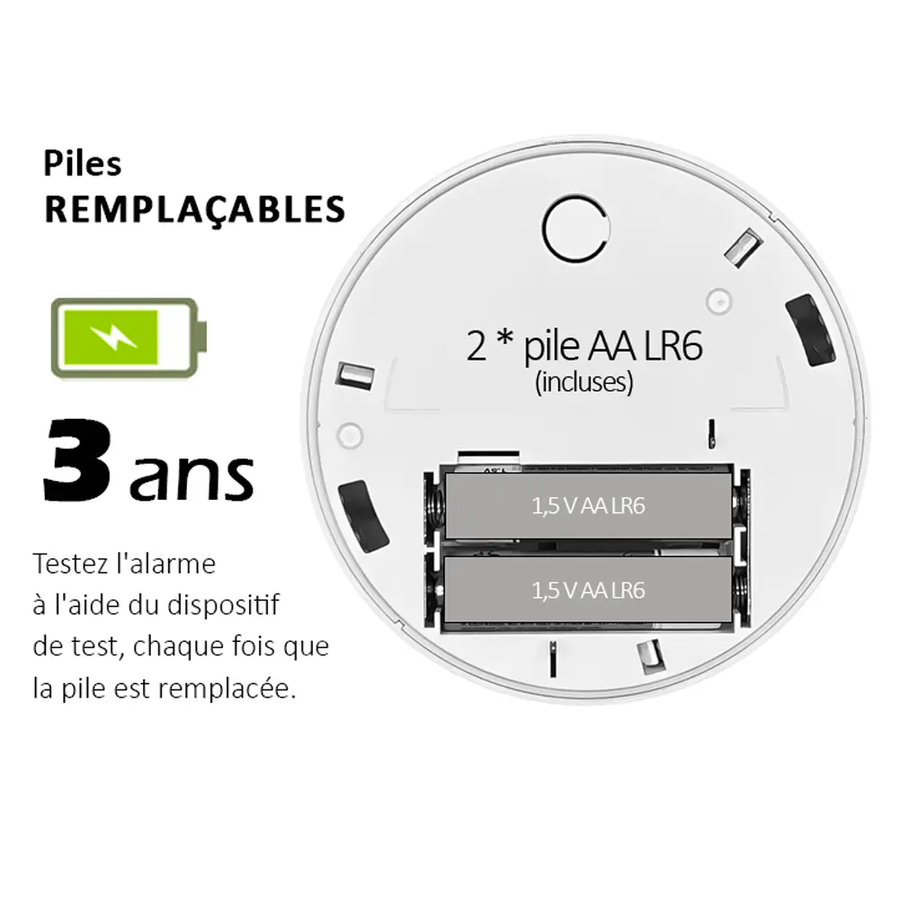 Lot de 2 x Détecteur de fumée CE EN14604 - Pile 3 ans remplaçable incluse – Image 3