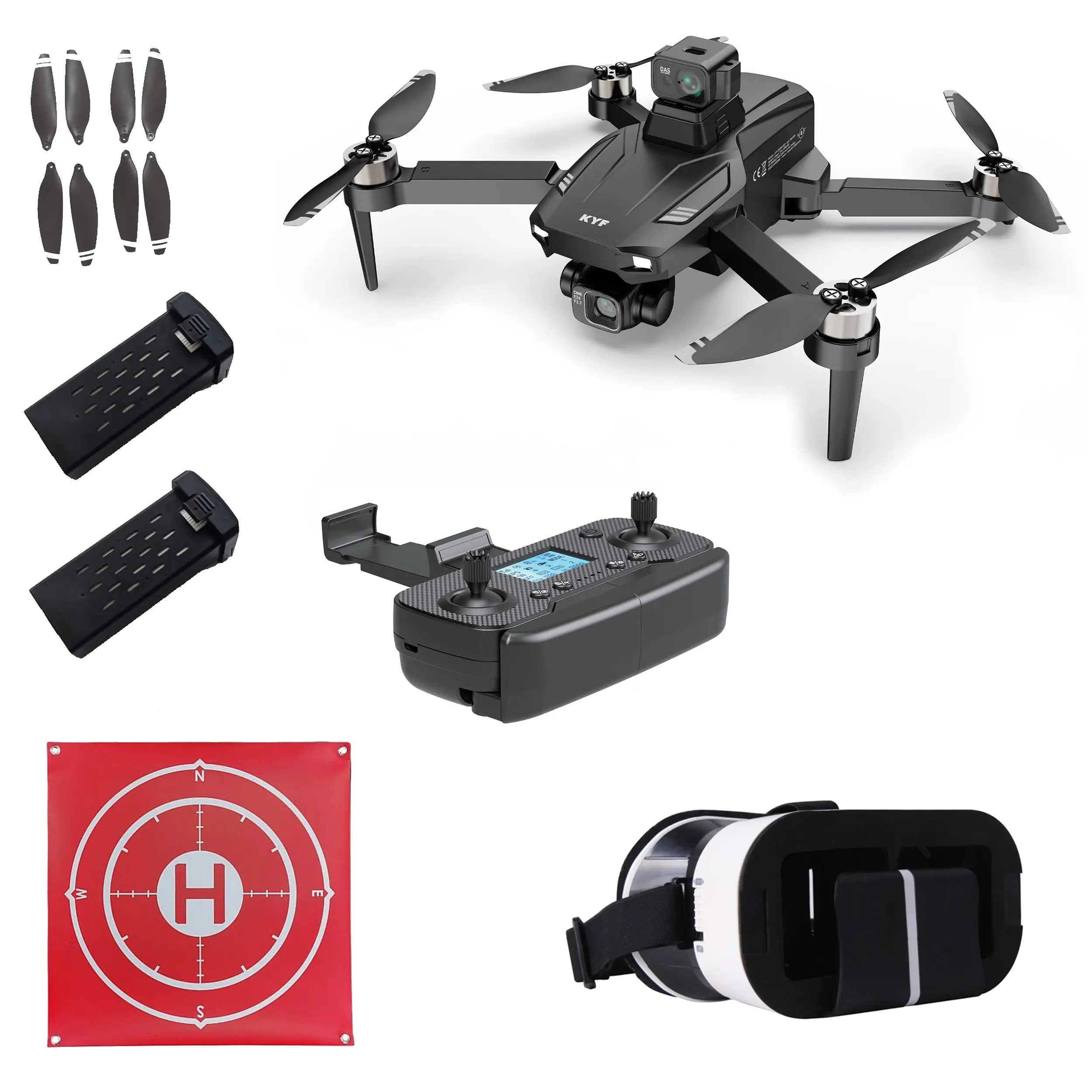 KIT Drone Caméra Gimbal 3 axes Capteur 360° 8K HD + Casque VR + Piste d'attérissage