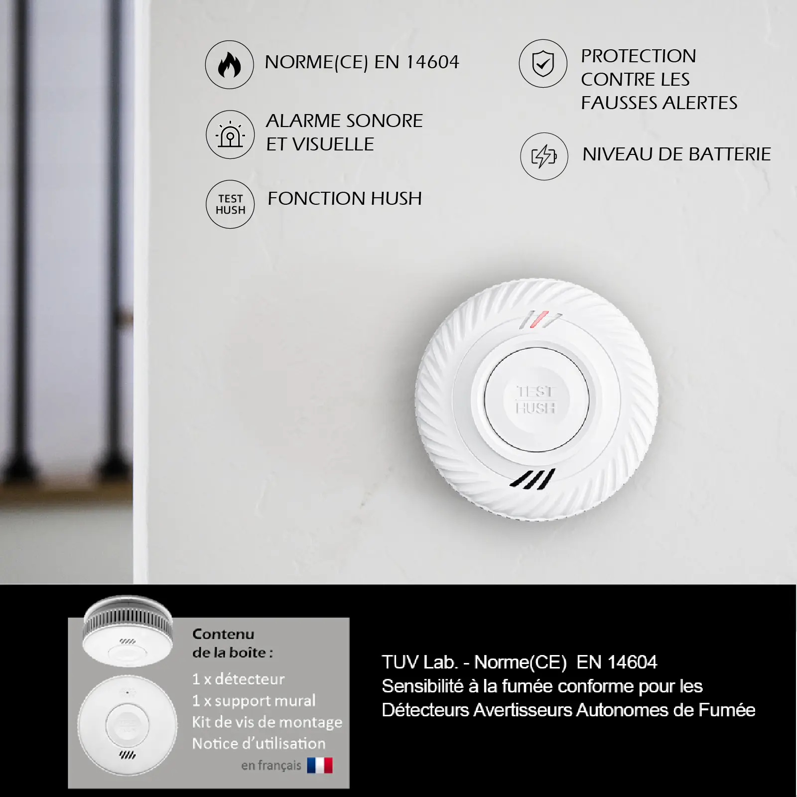 Détecteur de fumée connecté WIFI - CE EN14604 - Pile 10 ans scellée – Image 6