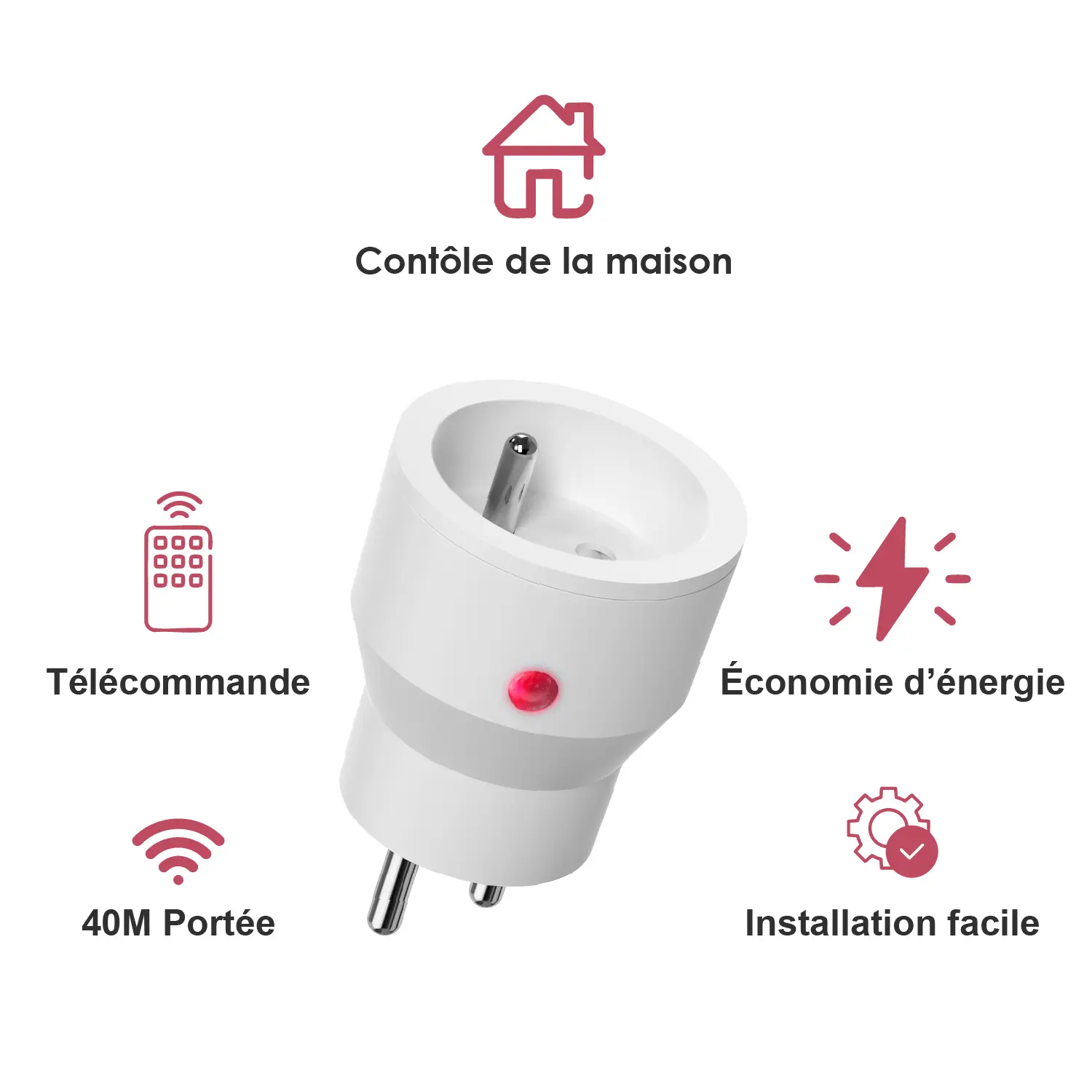 Lot de 3 prises intérieures 2300W télécommandées + Télécommande 3 cannaux – Image 2