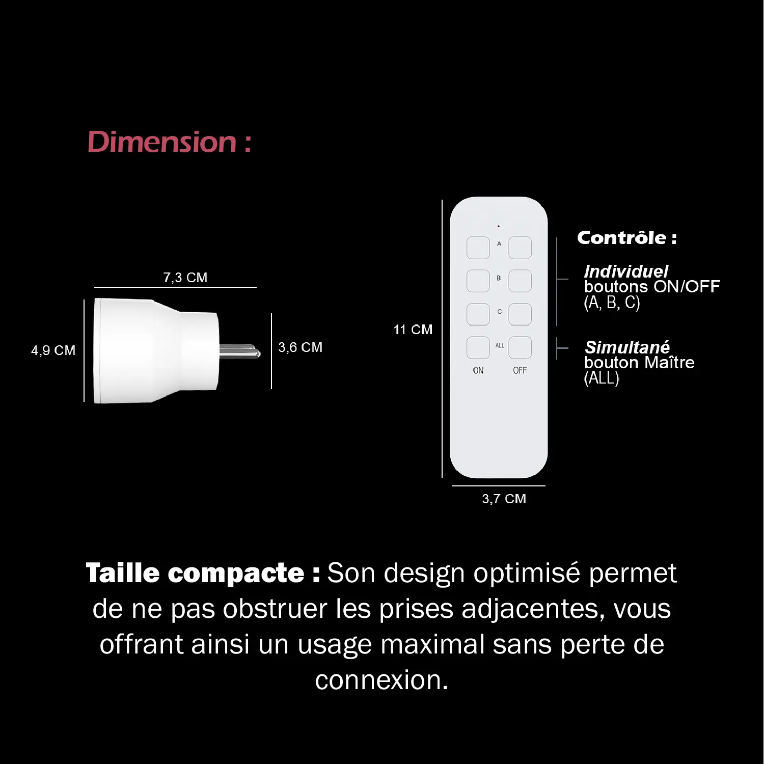 Lot de 3 prises intérieures 2300W télécommandées + Télécommande 3 cannaux – Image 7