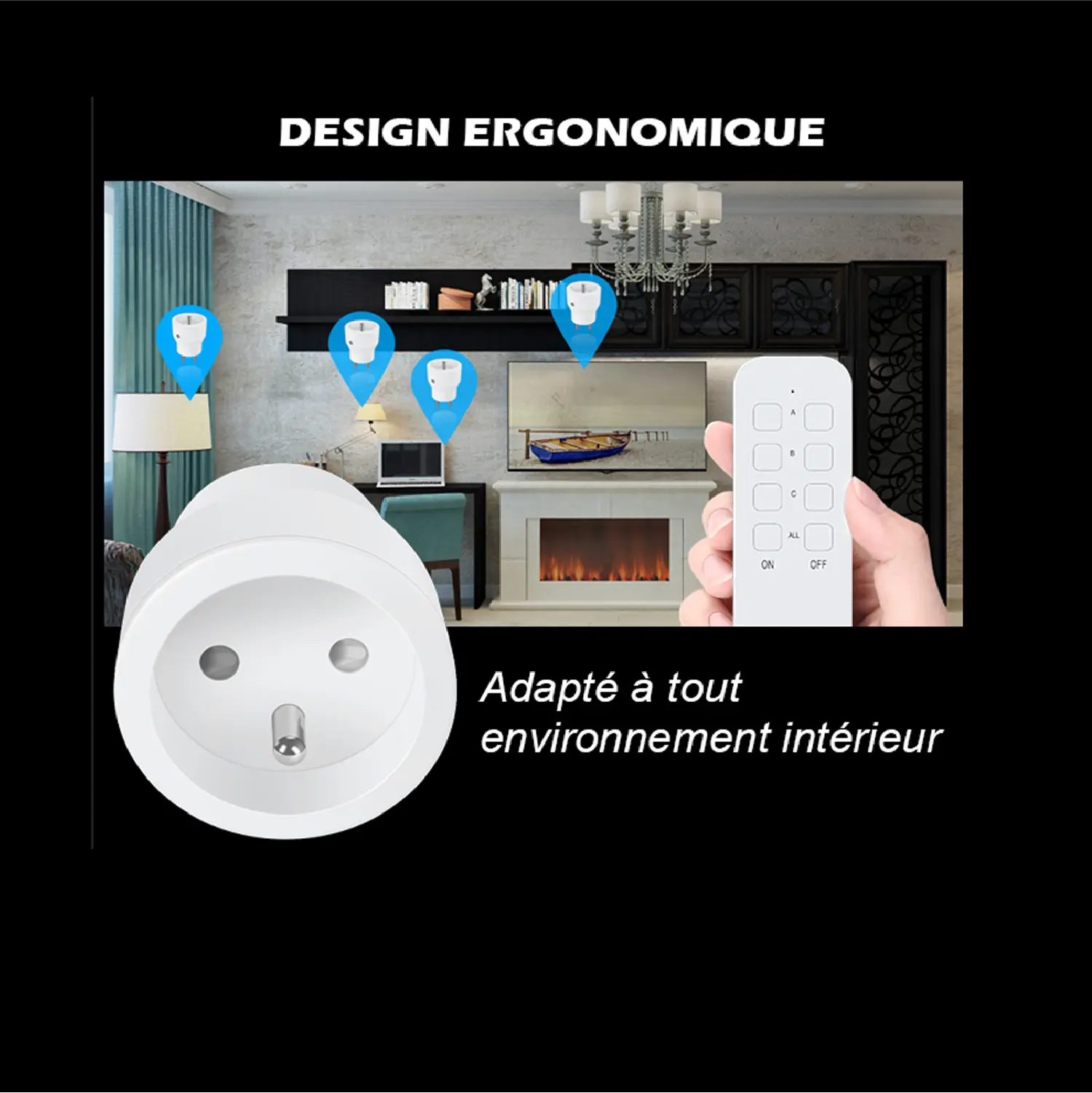 Lot de 3 prises intérieures 2300W télécommandées + Télécommande 3 cannaux – Image 5