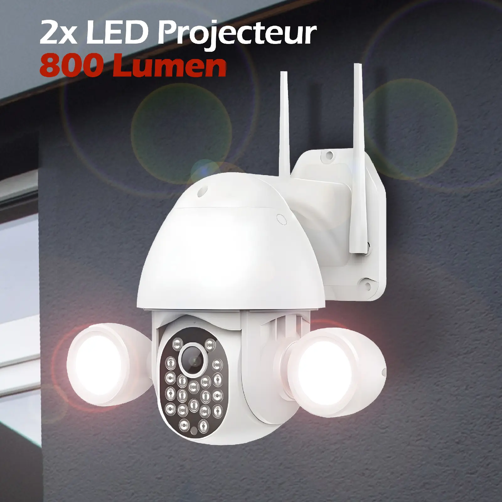Caméra extérieure connectée wifi rotative 5MP 2 phares LED et carte SD 16 Go