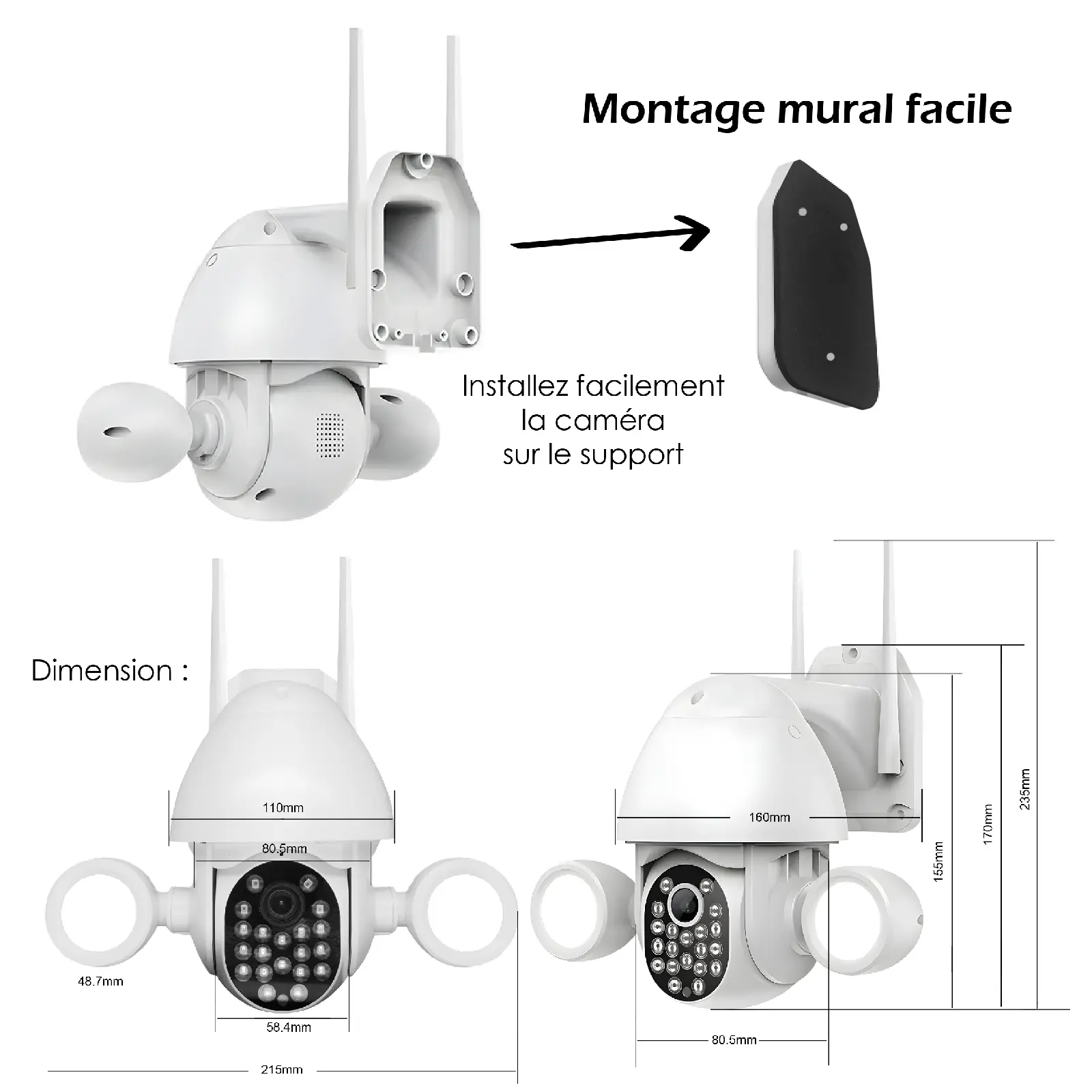 Caméra extérieure connectée wifi rotative 5MP 2 phares LED et carte SD 16 Go