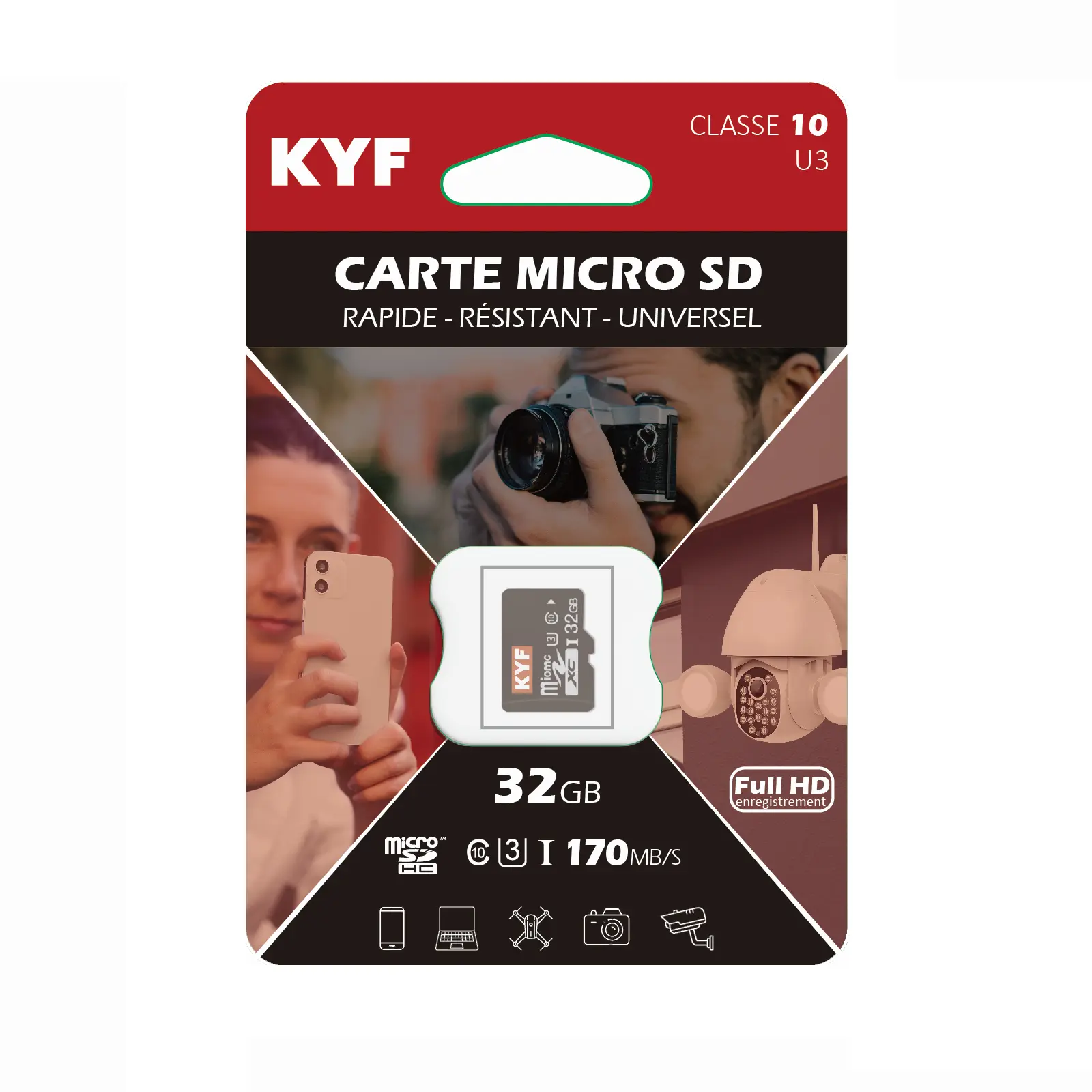 Carte Micro SD 32GO Classe 10, U3 - Rapide, Résistante, Universelle
