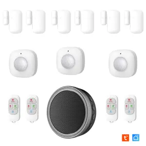 Kit Alarme - Etendu - Évolutif 868 Mhz connecté Wifi 2,4Ghz avec Sirène 90dB Flash LED intégré (6 détecteurs d'ouverture, 3 détecteurs de mouvement, 4 télécommandes)