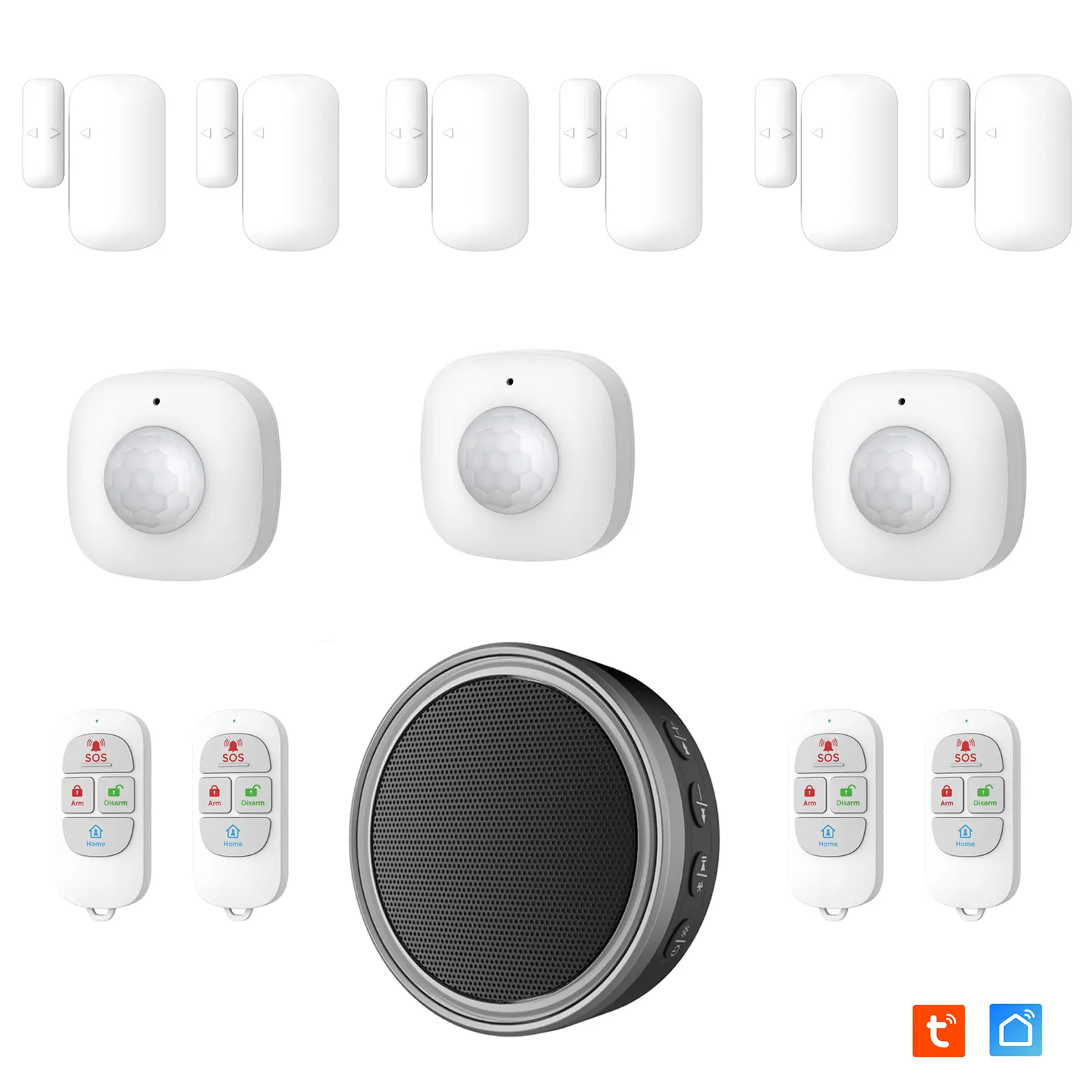 Kit Alarme - Etendu - Évolutif 868 Mhz connecté Wifi 2,4Ghz avec Sirène 90dB Flash LED intégré (6 détecteurs d'ouverture, 3 détecteurs de mouvement, 4 télécommandes)