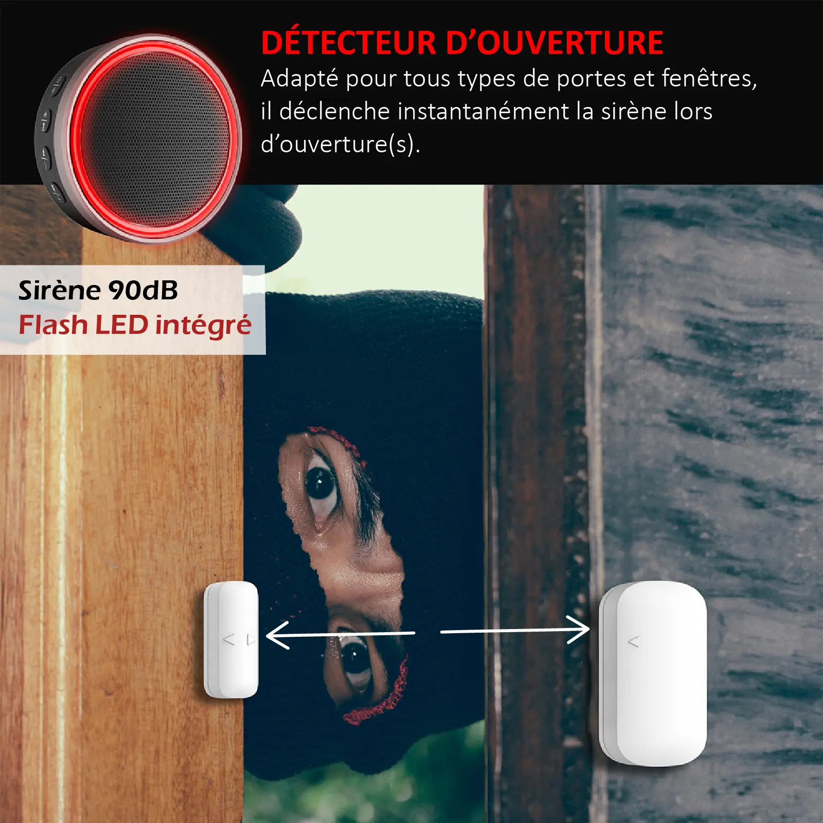 Kit Alarme - Etendu - Évolutif 868 Mhz connecté Wifi 2,4Ghz avec Sirène 90dB Flash LED intégré (6 détecteurs d'ouverture, 3 détecteurs de mouvement, 4 télécommandes) – Image 10