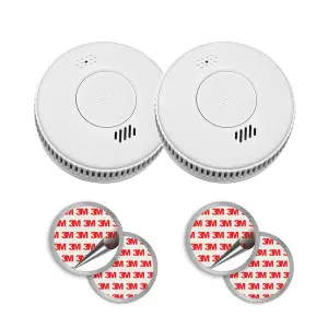 Lot de 2 x Détecteur de fumée CE EN14604 - Pile 3 ans remplaçable incluse + Kits de fixation magnétique