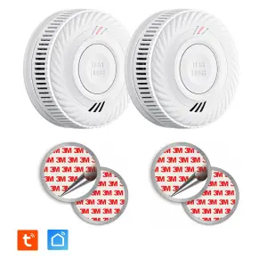 Lot de 2 x Détecteur de fumée connecté WIFI - CE EN14604 - Pile 10 ans scellée + Kits de fixation magnétique