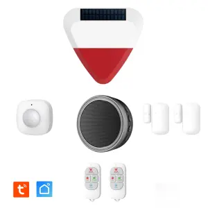 Kit Alarme Évolutif 868 Mhz connecté Wifi 2,4Ghz avec Sirène 90dB Flash LED intégré + Sirène Extérieure Solaire Autonome