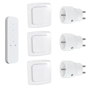 Lot de 3 prises intérieures 2300W télécommandées + Télécommande 3 canaux + 3 interrupteurs ON/OFF intérieur