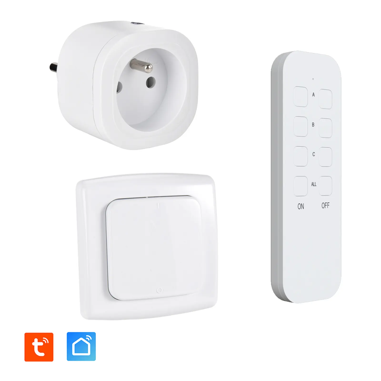 Lot de Prise intérieure 3680W connectée (Wifi + Radio fréquence) + Interrupteur ON/OFF + Télécommande Sans Fil compatible - Contrôle à distance & local