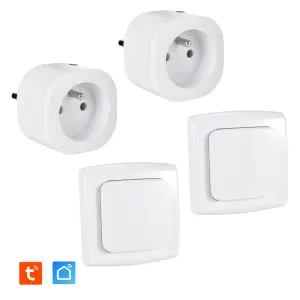 Lot de 2 Prises intérieures 3680W connectées (Wifi + Radio fréquence) + 2 Interrupteurs ON/OFF Sans Fil compatibles - Contrôle à distance & local