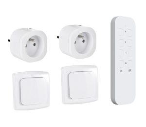 Lot de 2 Prises intérieures 3680W connectées (Wifi + Radio fréquence) + 2 Interrupteurs ON/OFF + Télécommande Sans Fil compatibles - Contrôle à distance & local