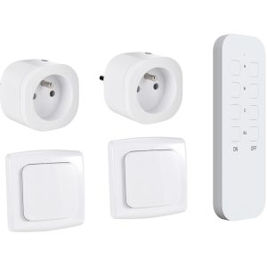 Lot de 2 Prises intérieures 3680W connectées (Wifi + Radio fréquence) + 2 Interrupteurs ON/OFF + Télécommande Sans Fil compatibles - Contrôle à distance & local