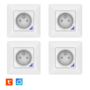 Lot de 4 Prises intérieures encastrées 3000W connectées Wifi + Suivi de consommation + Compatible assistants vocaux
