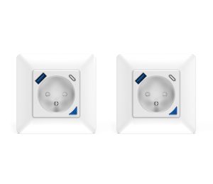 Lot de 2 Prises intérieures encastrées 3000W & Ports USB-A + USB-C (20 W) connectées Wifi + Suivi de consommation + Compatible assistants vocaux