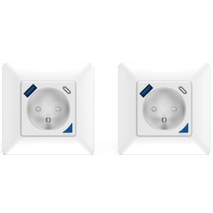 Lot de 2 Prises intérieures encastrées 3000W & Ports USB-A + USB-C (20 W) connectées Wifi + Suivi de consommation + Compatible assistants vocaux