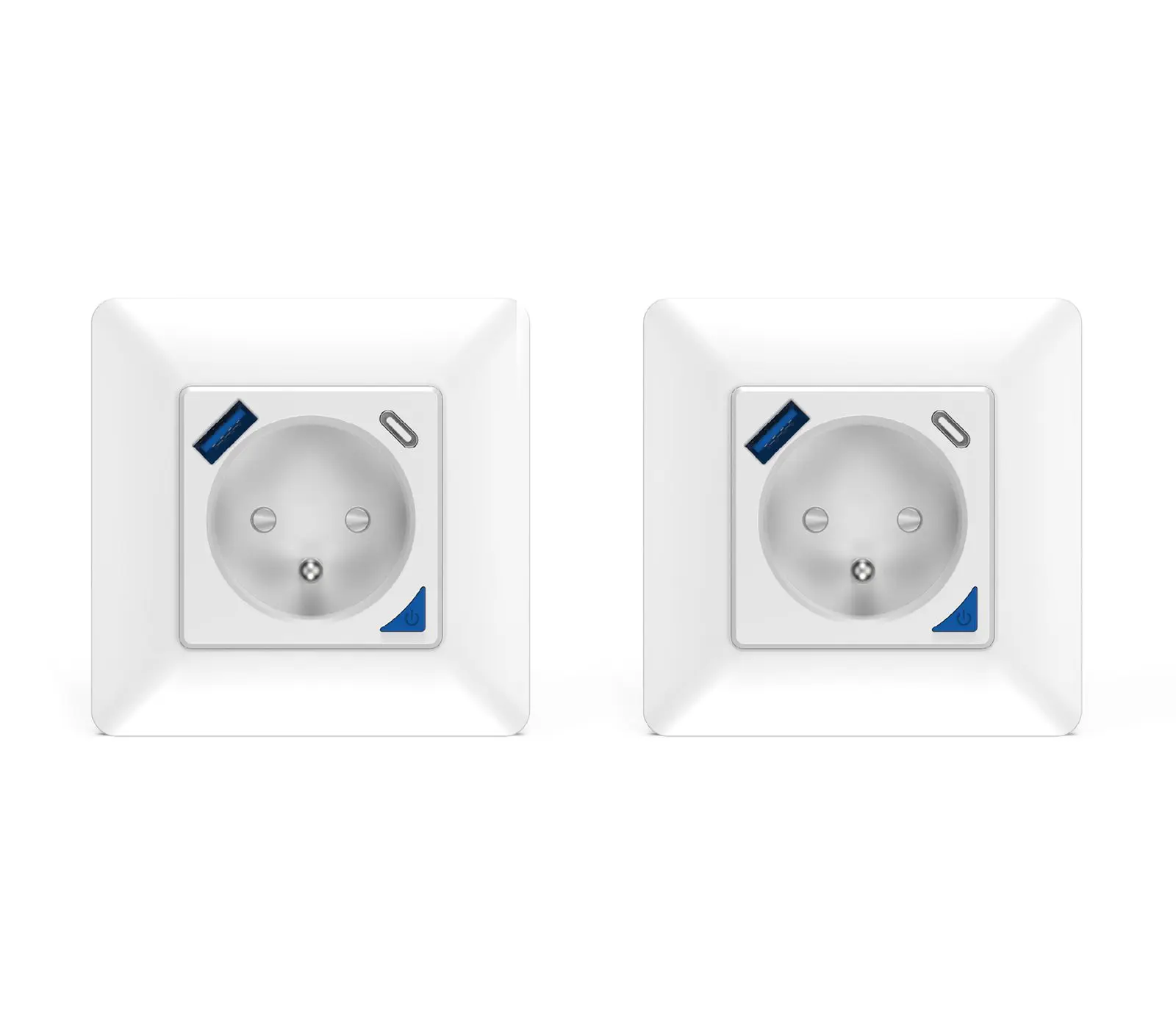 Lot de 2 Prises intérieures encastrées 3000W & Ports USB-A + USB-C (20 W) connectées Wifi + Suivi de consommation + Compatible assistants vocaux