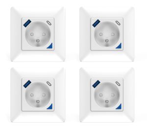 Lot de 4 Prises intérieures encastrées 3000W & Ports USB-A + USB-C (20 W) connectées Wifi + Suivi de consommation + Compatible assistants vocaux