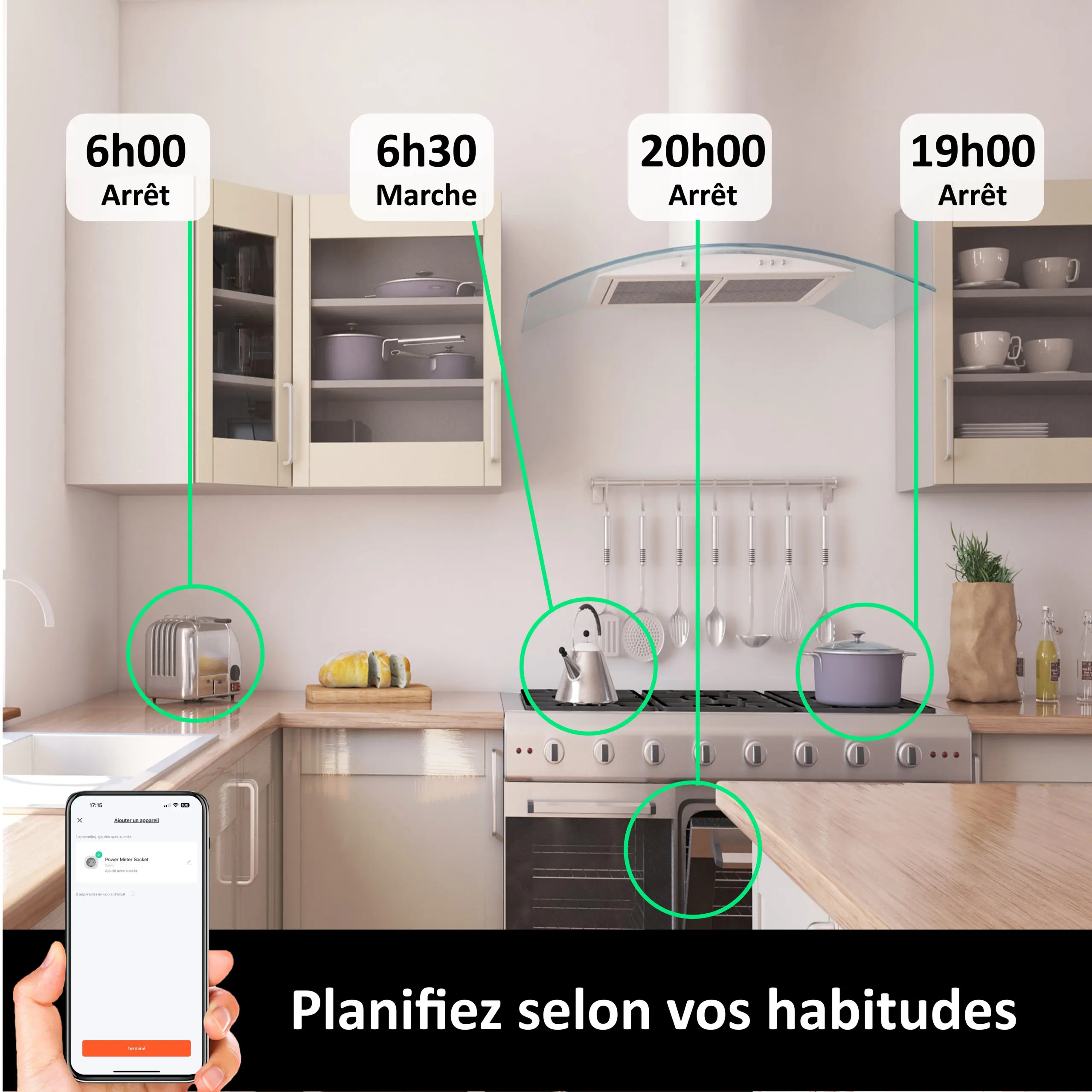 Lot de 3 Prises intérieures 3680W connectées (Wifi + Radio fréquence) + 3 Interrupteurs ON/OFF + Télécommande Sans Fil compatibles - Contrôle à distance & local – Image 8