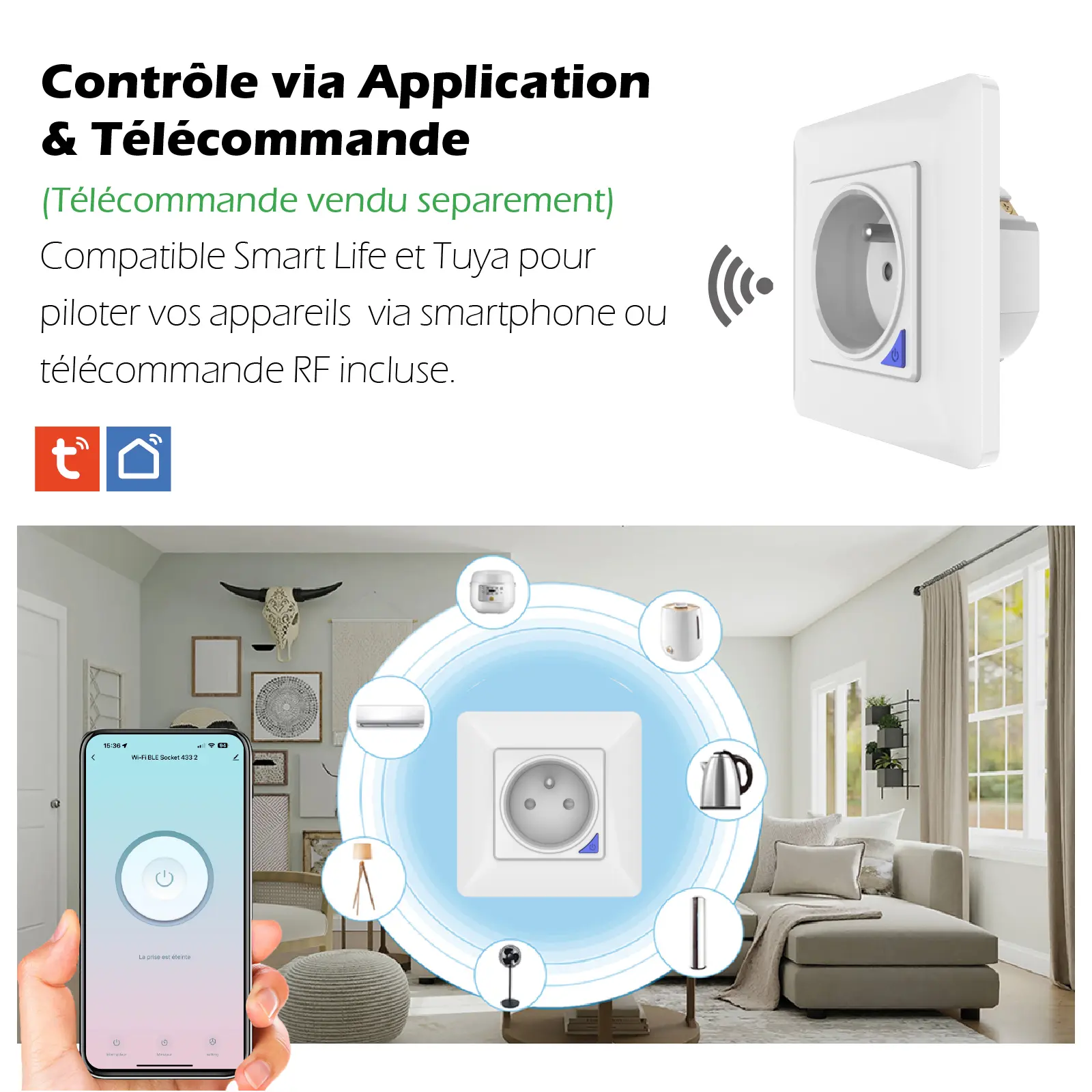 Prise intérieure encastrée 3000W connectée Wifi + Suivi de consommation + Compatible assistants vocaux – Image 3