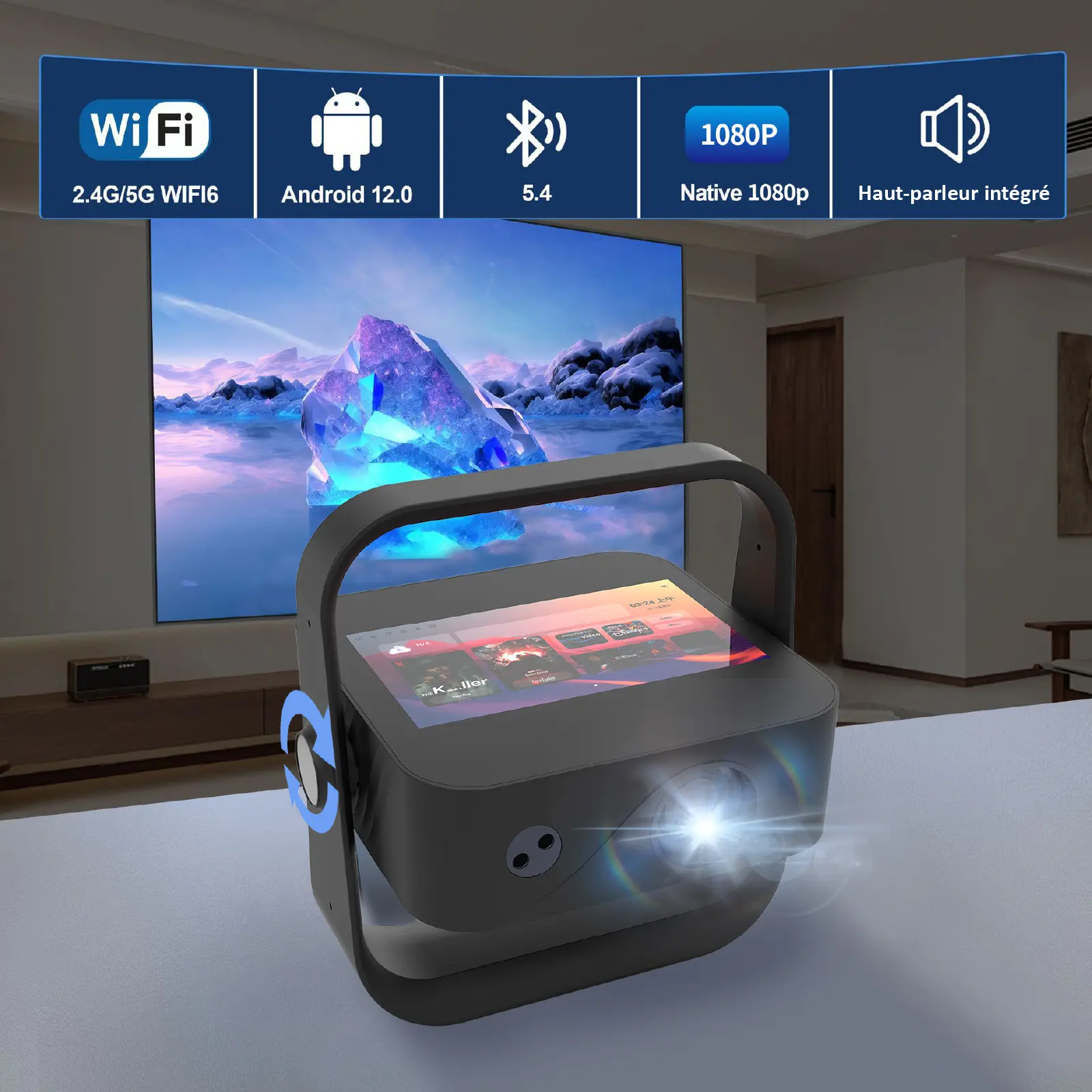 Kit Cinéma Portable KYF – Écran gonflable 100” + Vidéoprojecteur écran tactile Android 12 + 2 enceintes Bluetooth 60W – Image 10