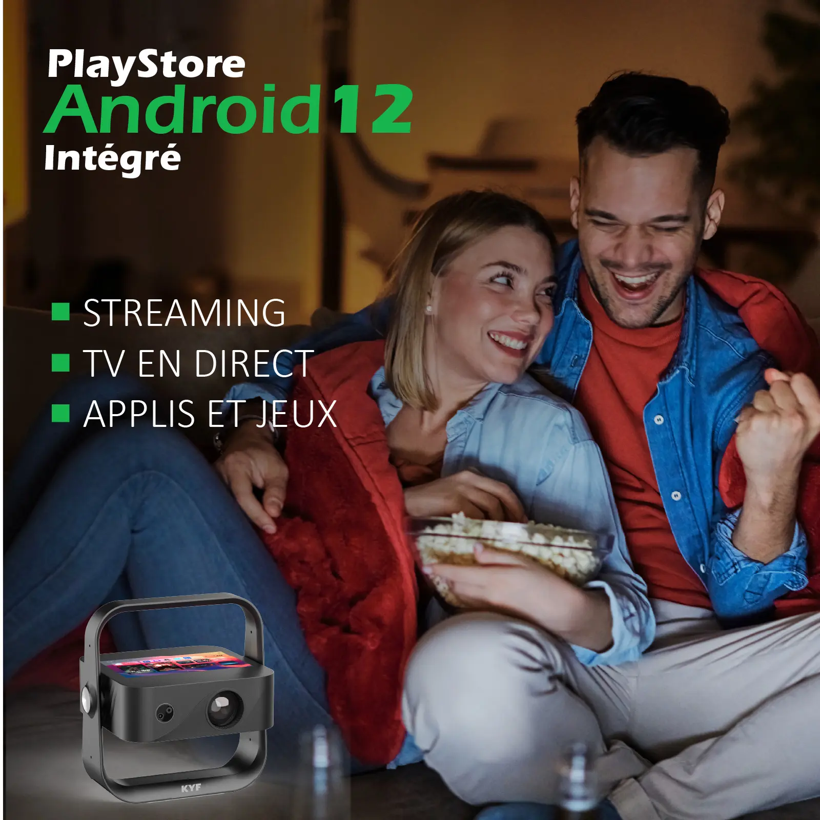 Kit Cinéma Portable KYF – Écran gonflable 100” + Vidéoprojecteur écran tactile Android 12 + 2 enceintes Bluetooth 60W – Image 9