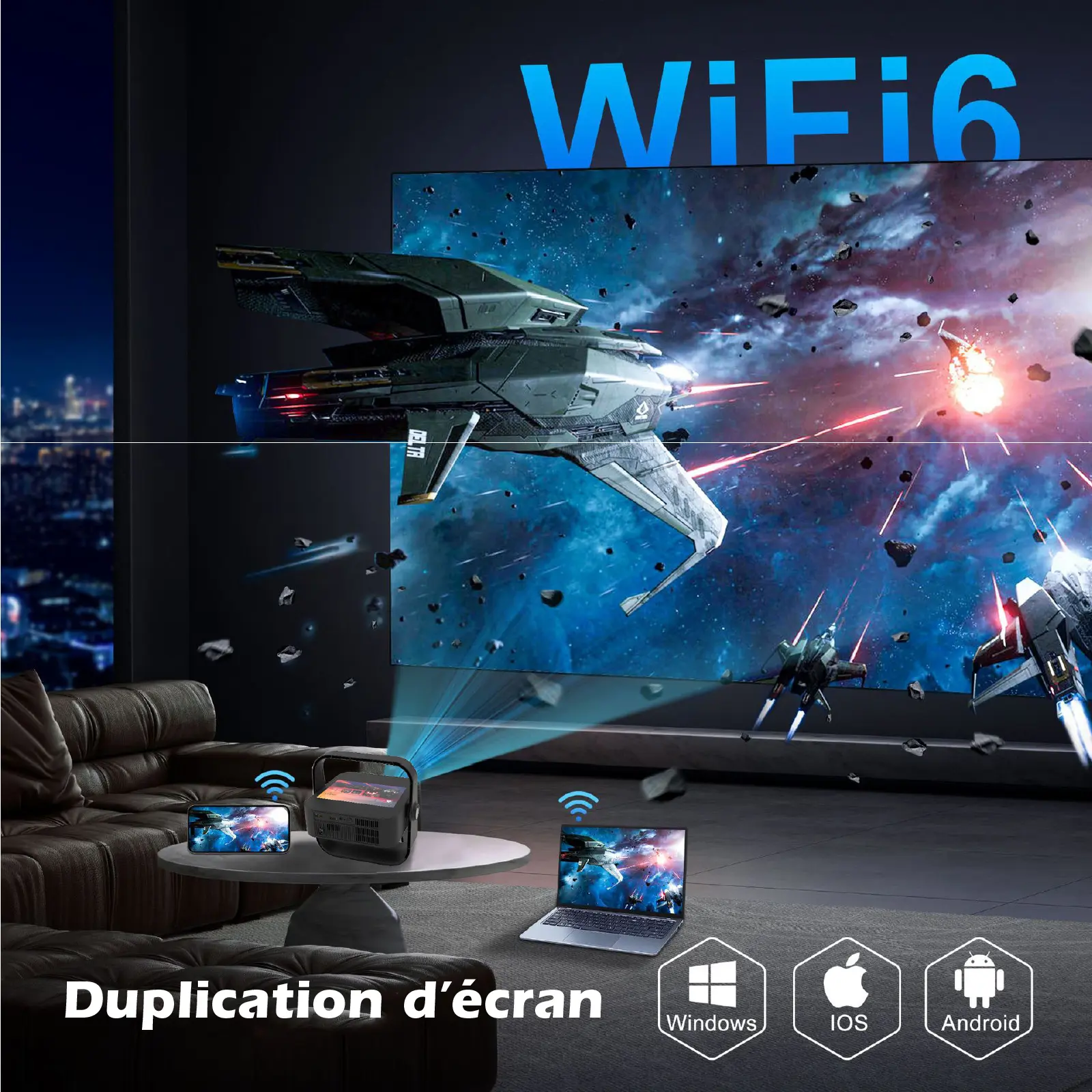Kit Cinéma Portable KYF – Écran gonflable 100” + Vidéoprojecteur écran tactile Android 12 + 2 enceintes Bluetooth 60W – Image 8