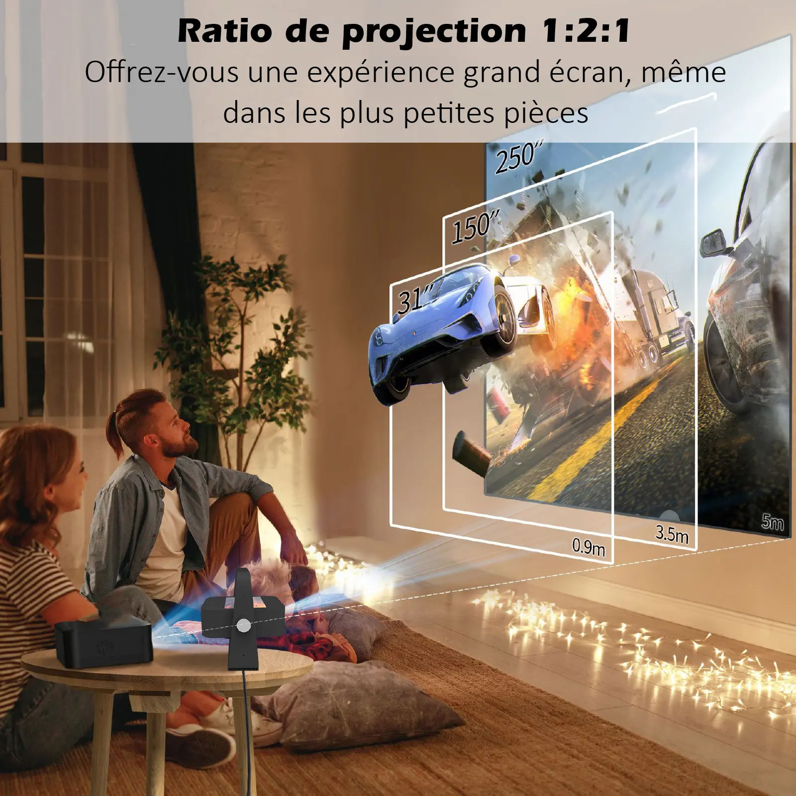 Kit Cinéma Portable KYF – Écran gonflable 100” + Vidéoprojecteur écran tactile Android 12 + 2 enceintes Bluetooth 60W – Image 6