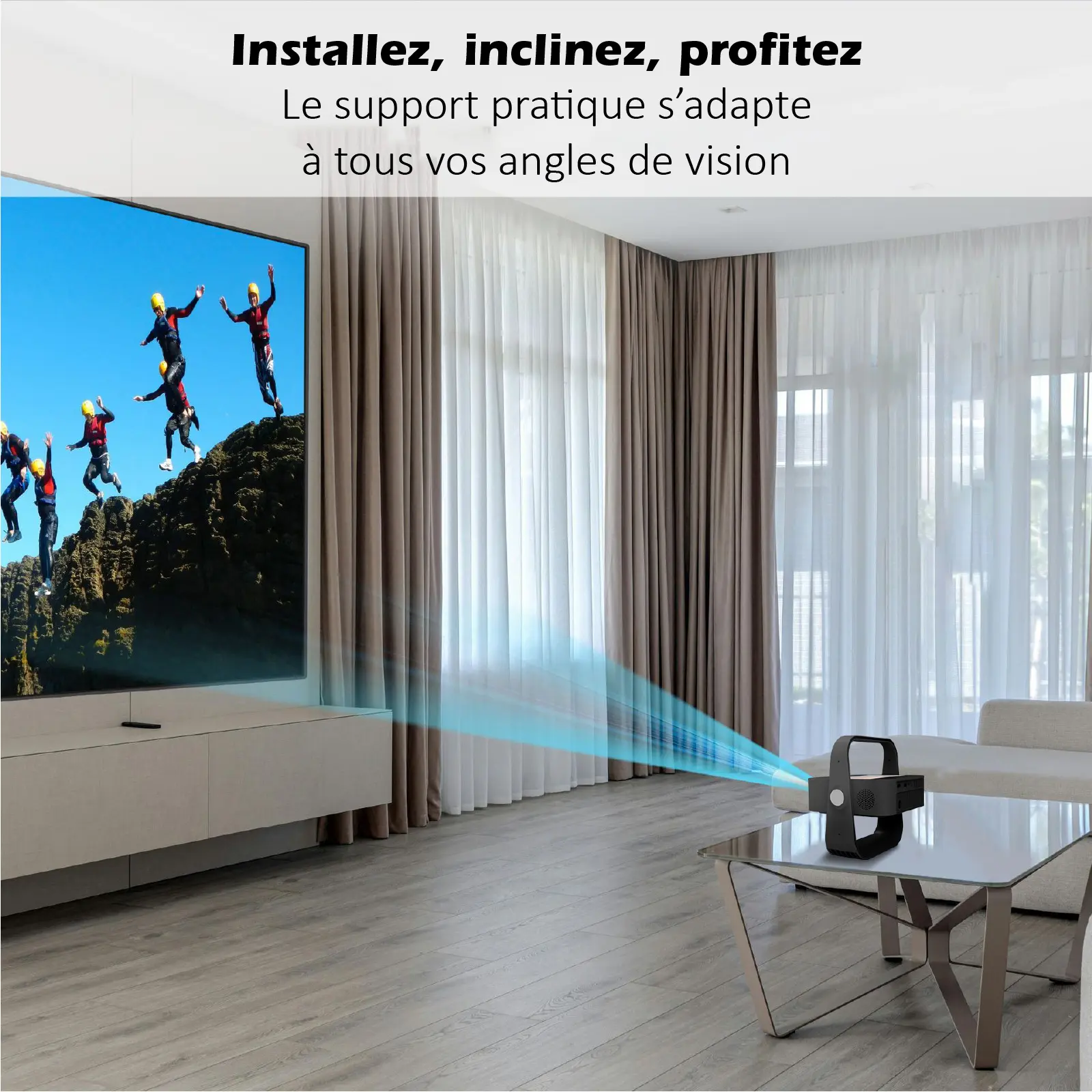 Kit Cinéma Portable KYF – Écran gonflable 100” + Vidéoprojecteur écran tactile Android 12 + 2 enceintes Bluetooth 60W – Image 5